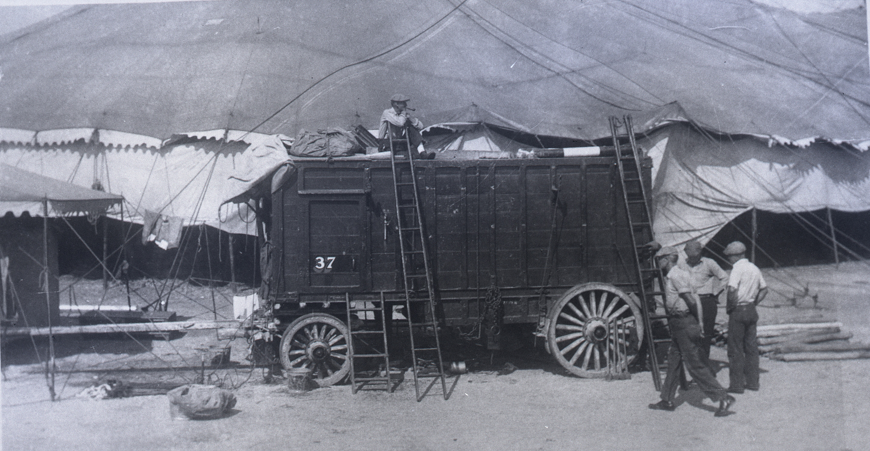 Ringling Bros Barnum   Bailey  1935 Cargo Wagon Behind big top Posted 2-of 13